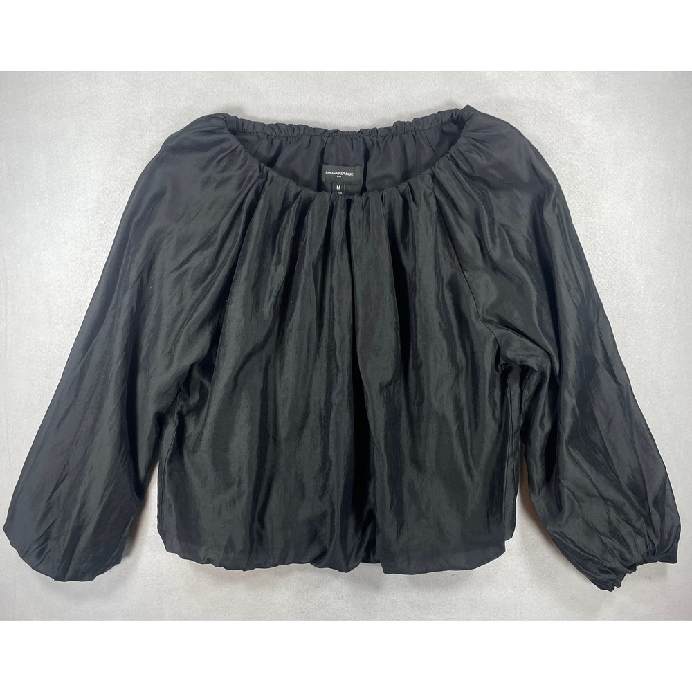 Banana Republic Women Blouse Balloon Sleeve Black Lyocell Blend M
